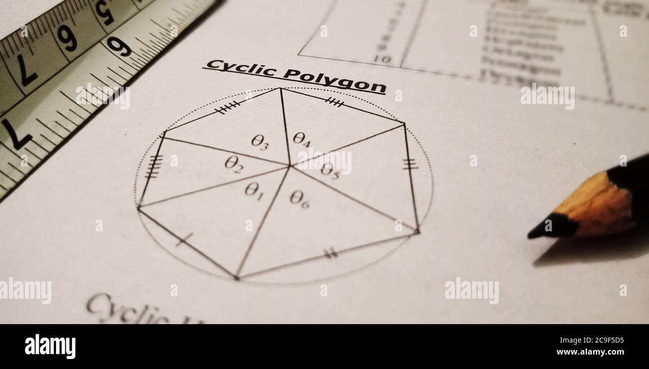 Cyclic polygon maths educational text displayed on paper in english ...