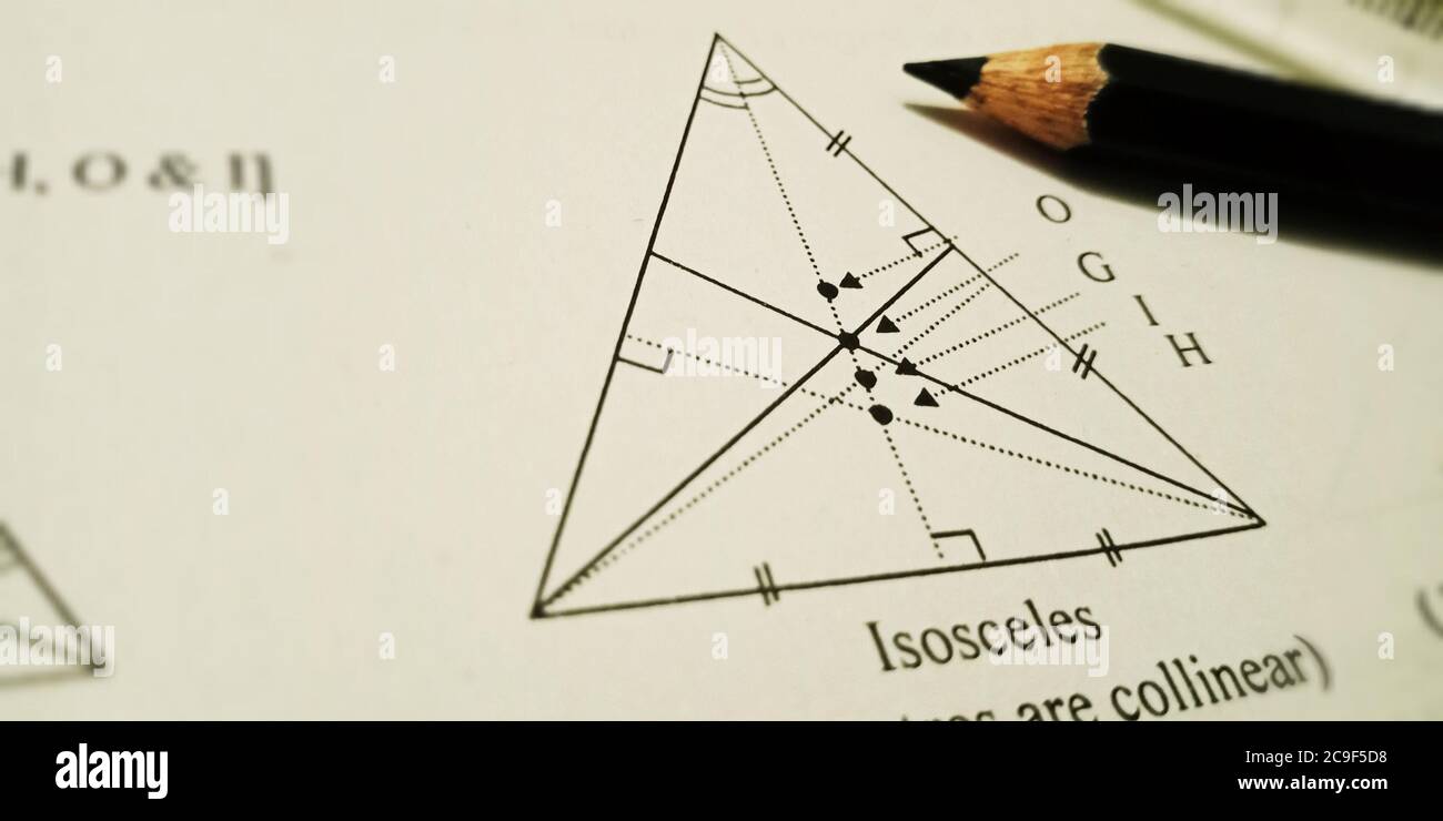 Isosceles triangle mathematical terminology presented on book text