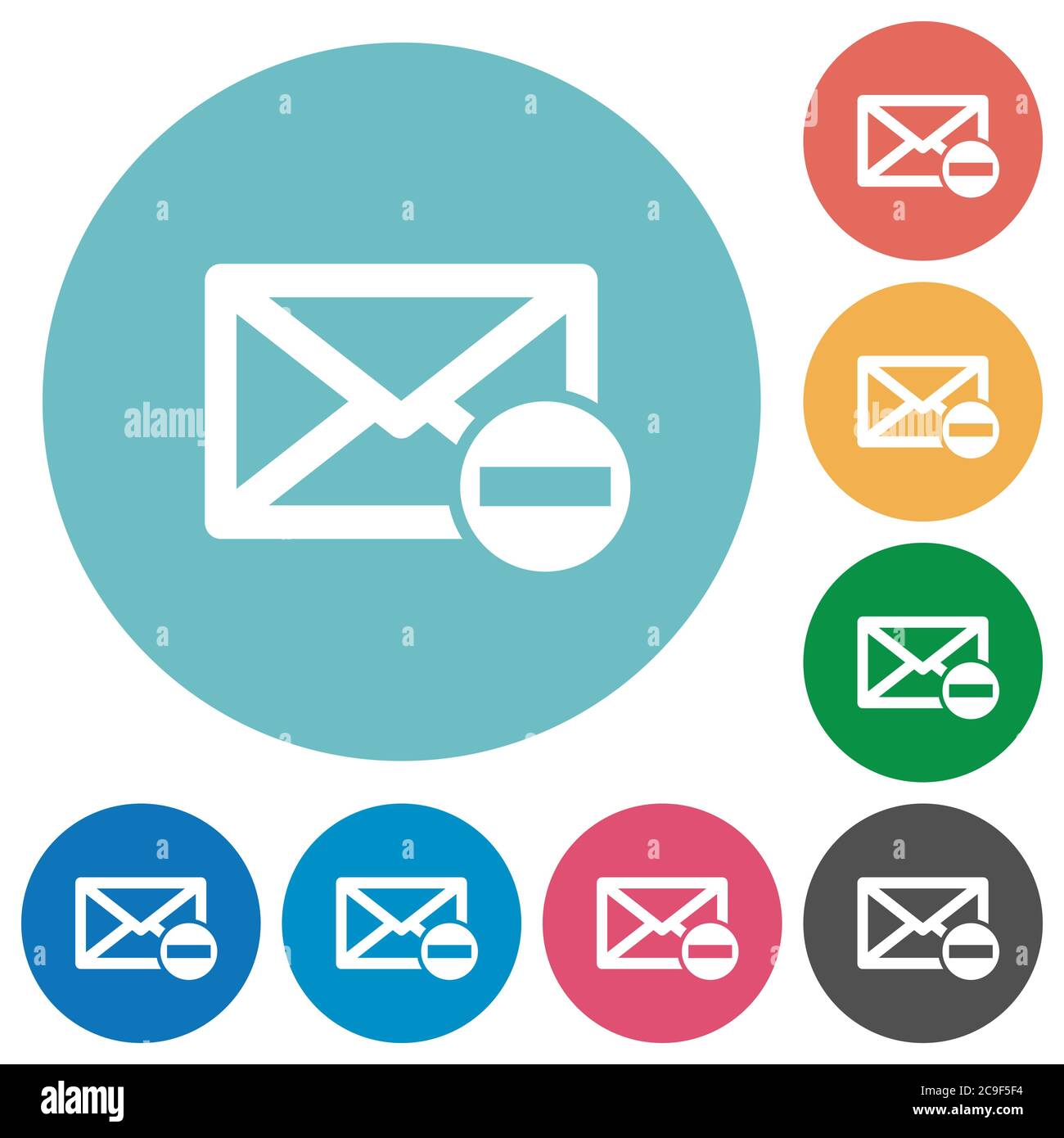 Remove mail flat white icons on round color backgrounds Stock Vector