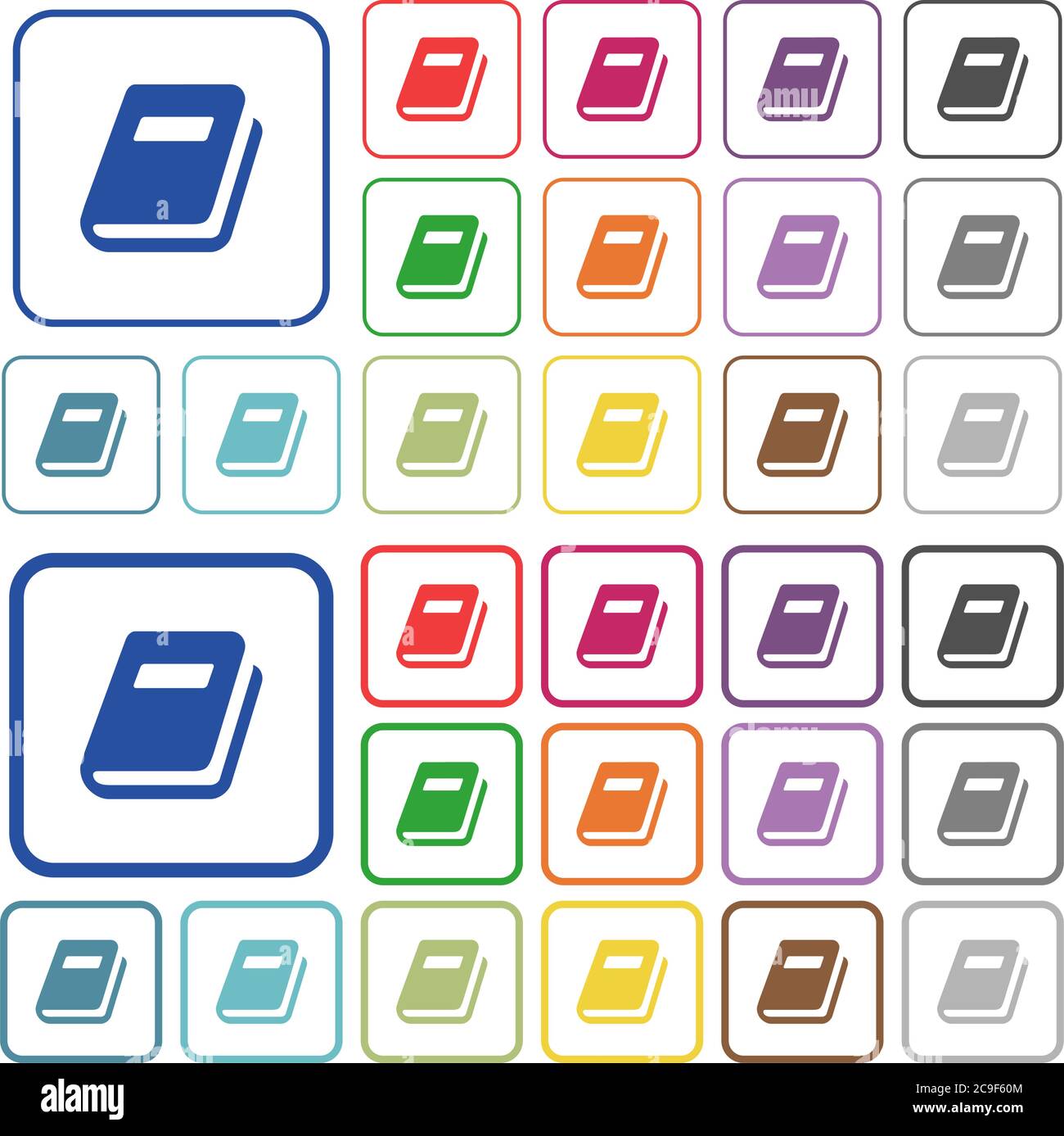 Personal diary color flat icons in rounded square frames. Thin and thick versions included. Stock Vector