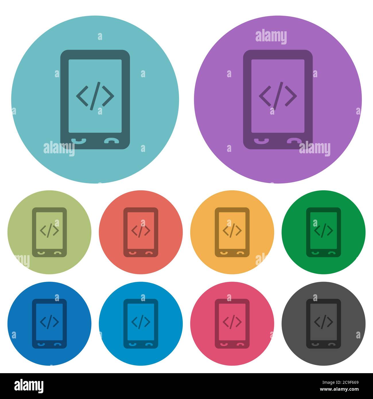 Mobile scripting darker flat icons on color round background Stock Vector