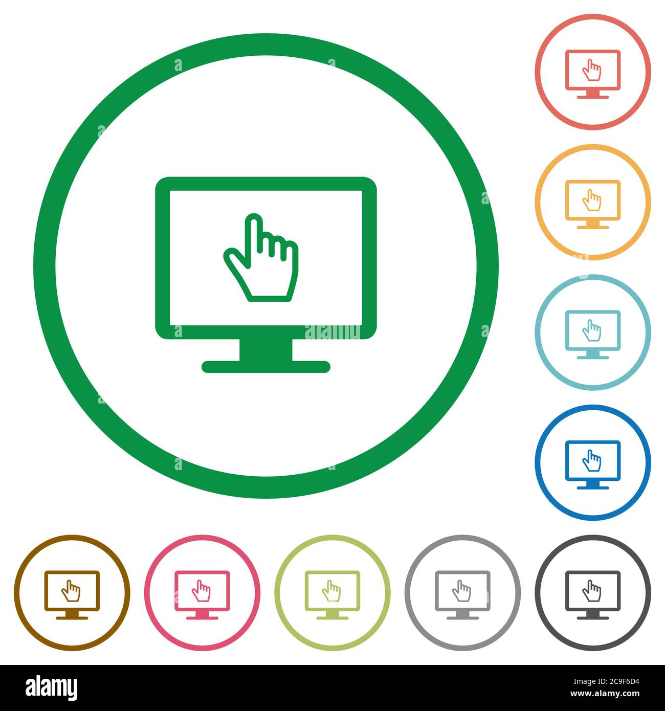 Monitor with pointing cursor flat color icons in round outlines on ...