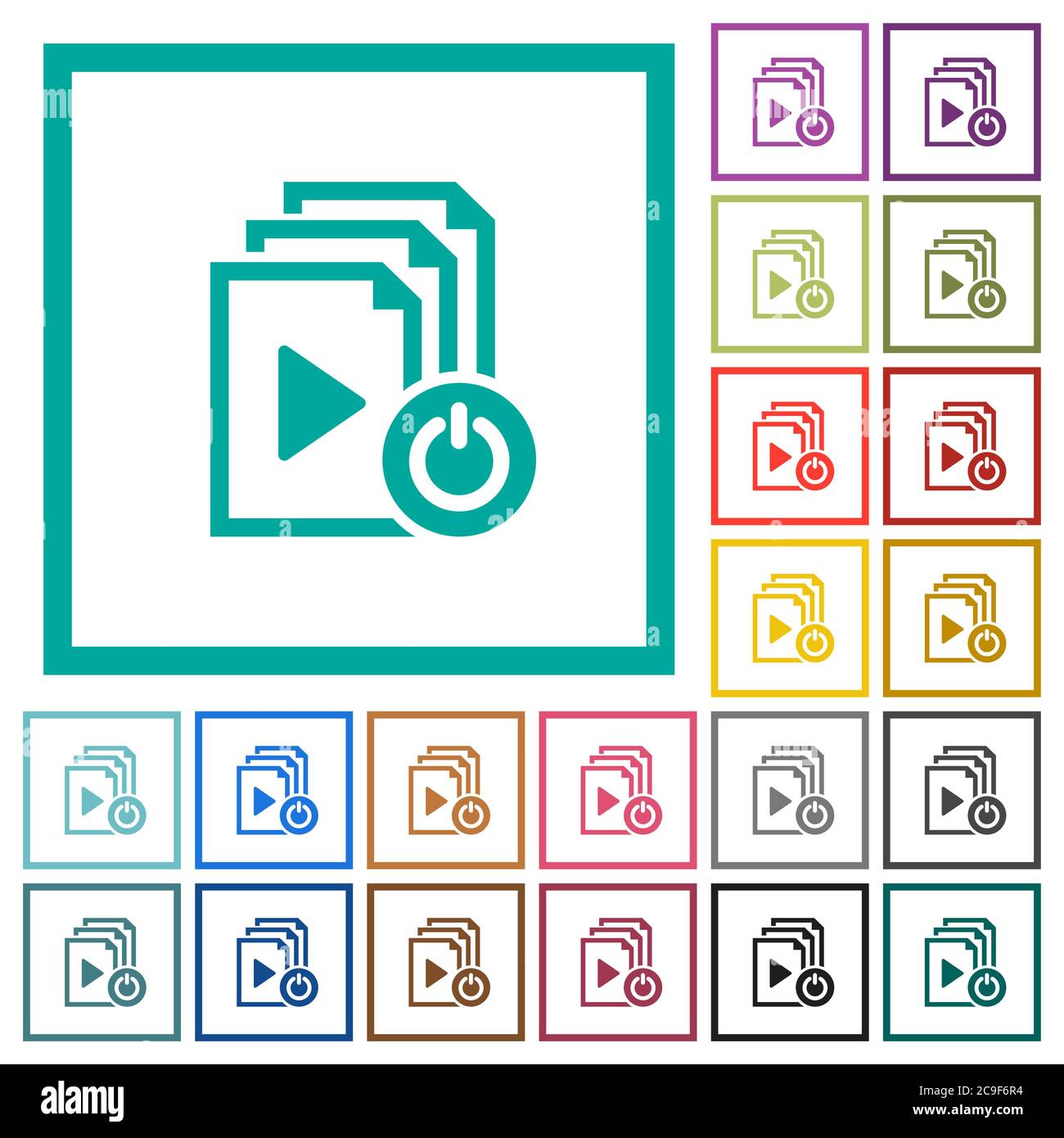 Exit from playlist flat color icons with quadrant frames on white background Stock Vector