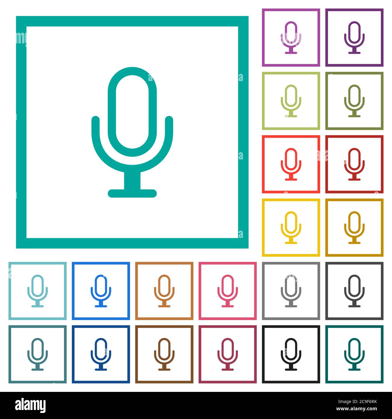 Microphone flat color icons with quadrant frames on white background ...