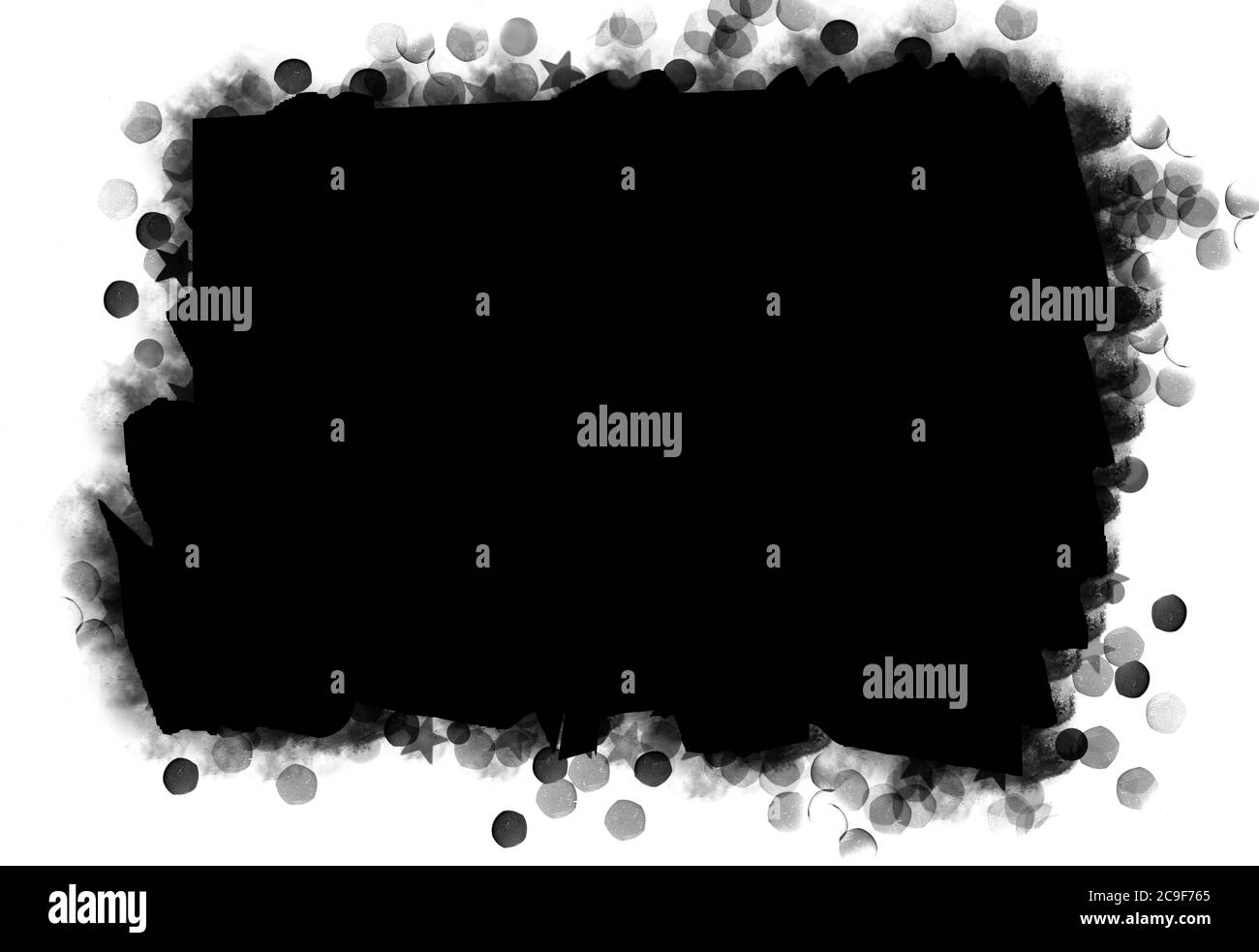 Rectangle Black Mask With Circle & Star Bokeh Frame Background Template-For Banner, Poster, Card & Photo Frame Stock Photo