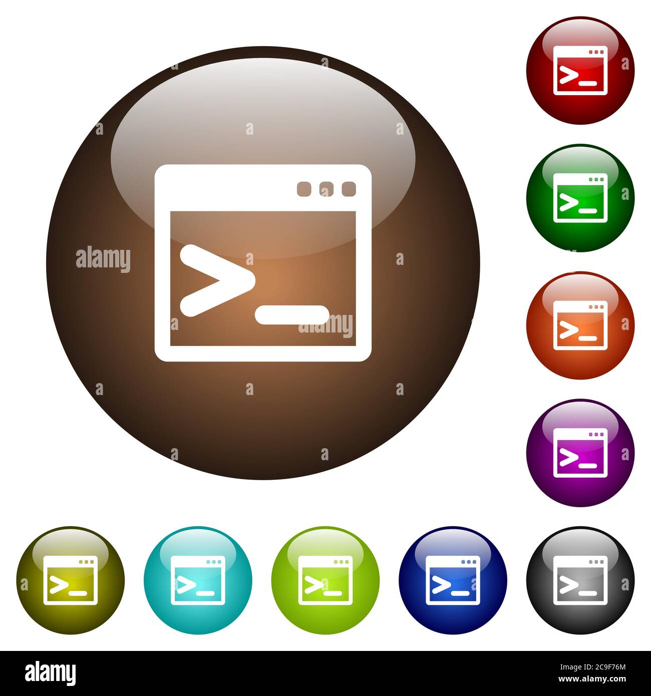 Command prompt white icons on round color glass buttons Stock Vector ...