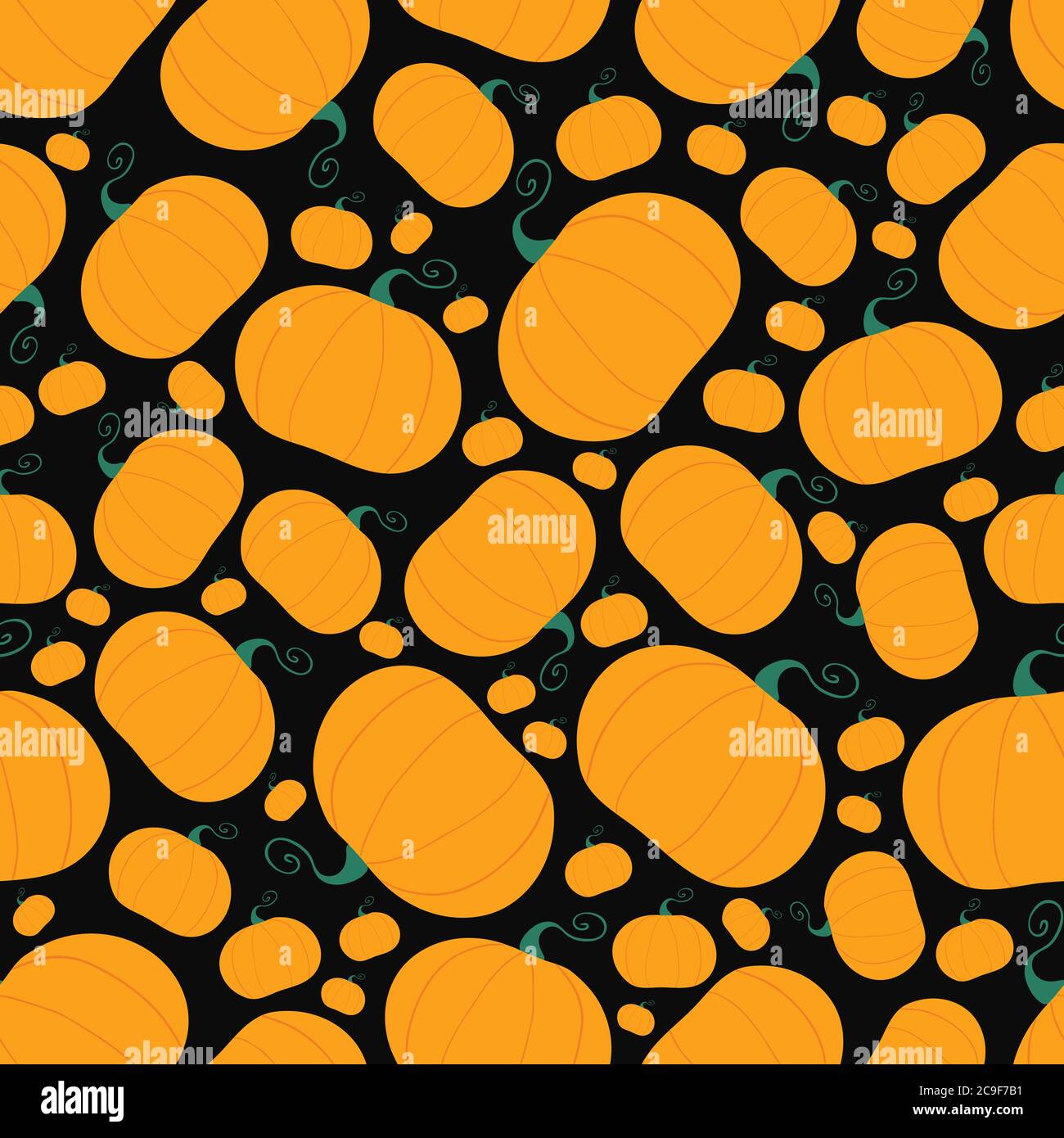 Pumpkins on black background. Seamless pattern. Harvest concept. Vector stock illustration. Stock Vector