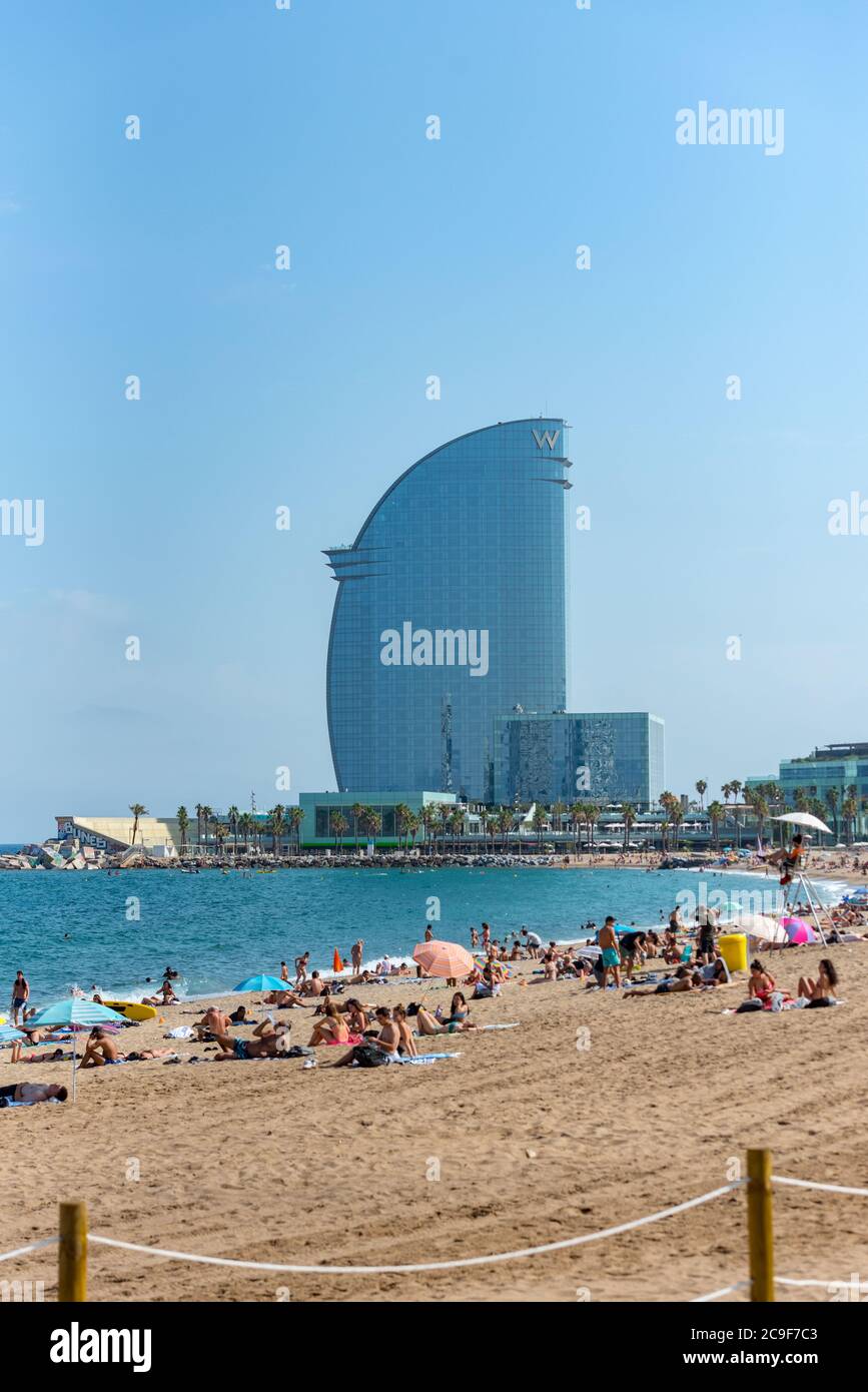Barcelona Spain July 28 2020 People In The Barceloneta Beach After Covid 19 La Barceloneta In Barcelona Spain Stock Photo Alamy