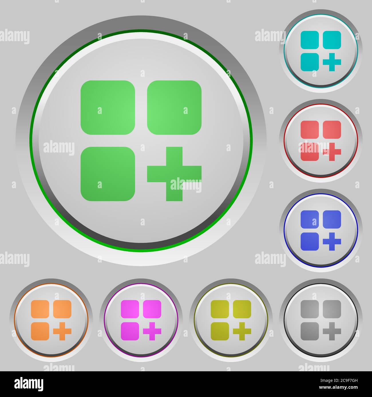 Add new component color icons on sunk push buttons Stock Vector