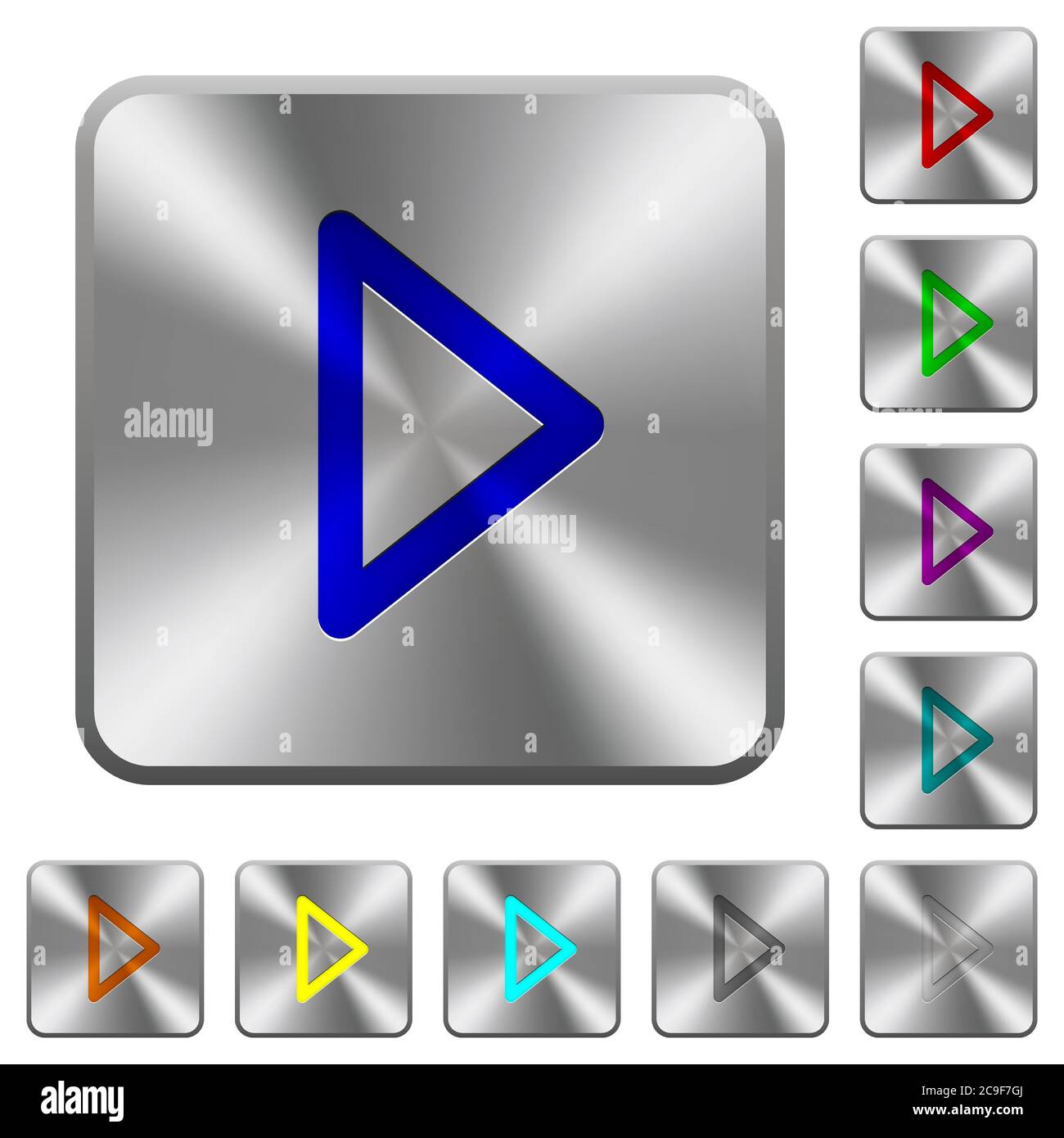 Media play engraved icons on rounded square glossy steel buttons Stock ...
