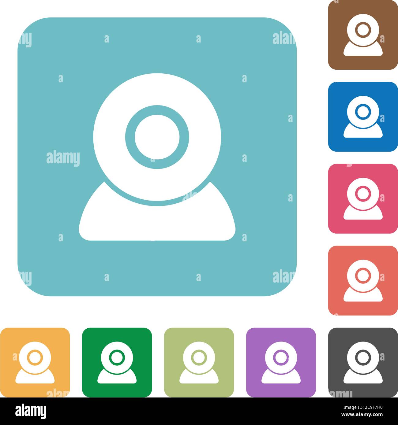 Webcam white flat icons on color rounded square backgrounds Stock Vector