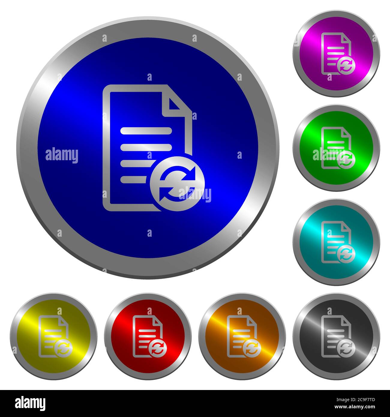 Refresh document icons on round luminous coin-like color steel buttons ...