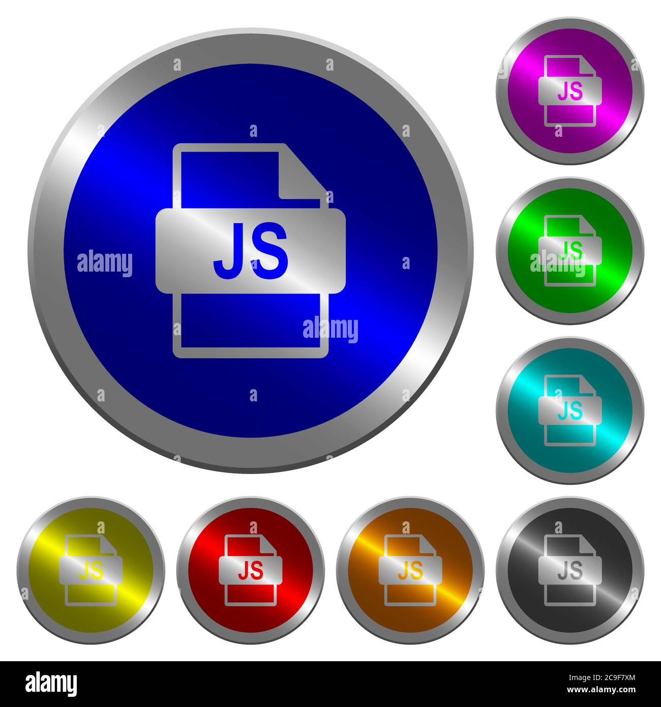 JS file format icons on round luminous coin-like color steel buttons ...
