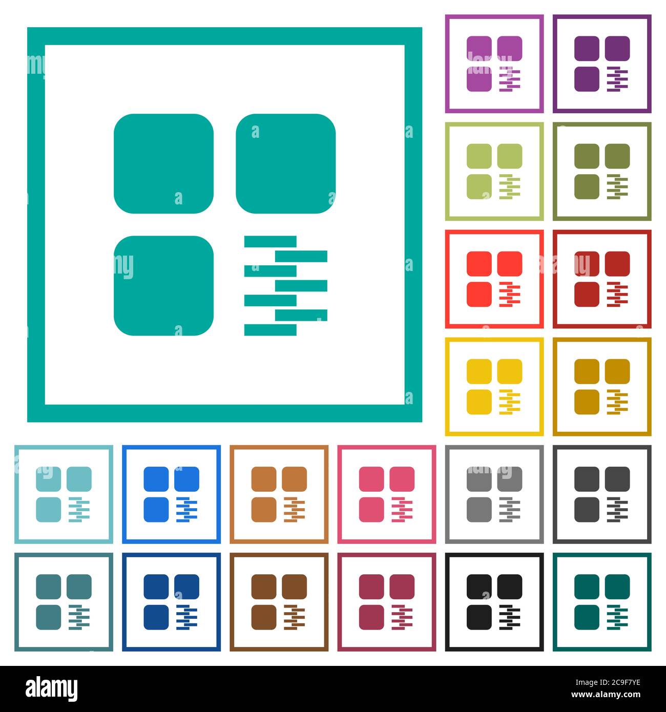 Zip component flat color icons with quadrant frames on white background Stock Vector