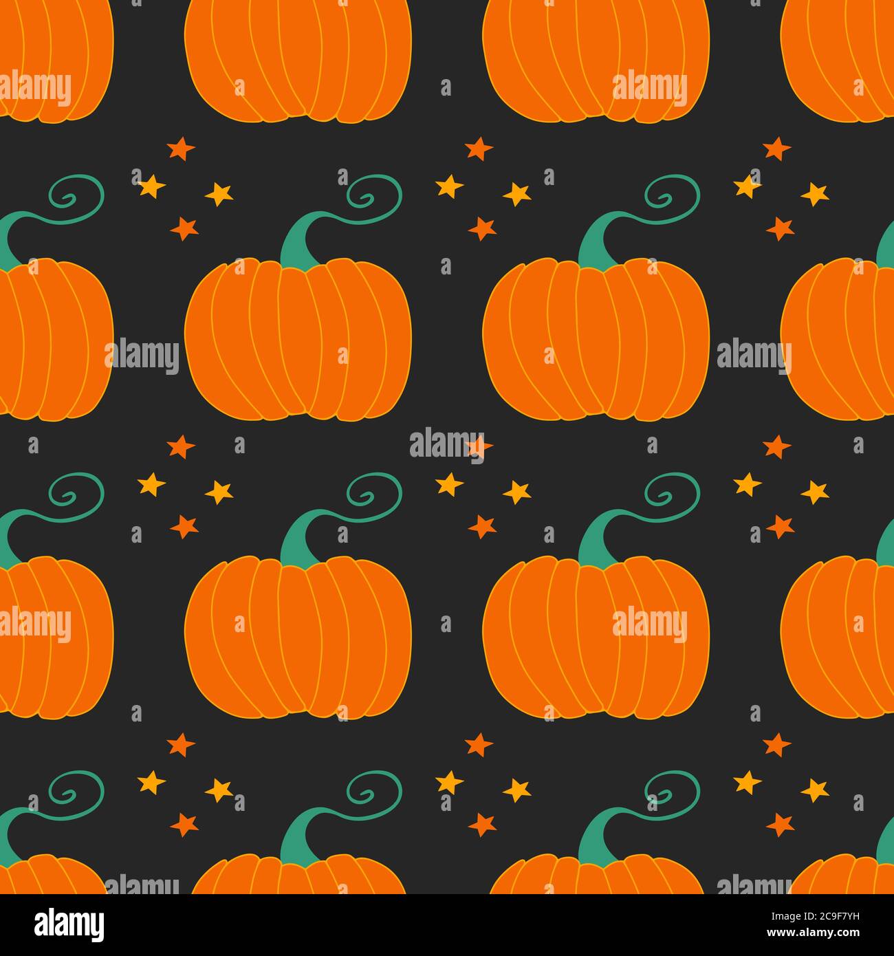 Pumpkins on black background. Seamless pattern. Harvest concept. Vector stock illustration. Stock Vector