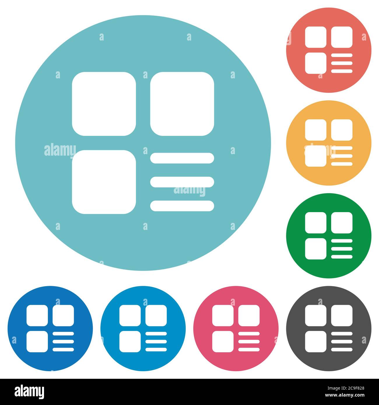 Component options flat white icons on round color backgrounds Stock Vector