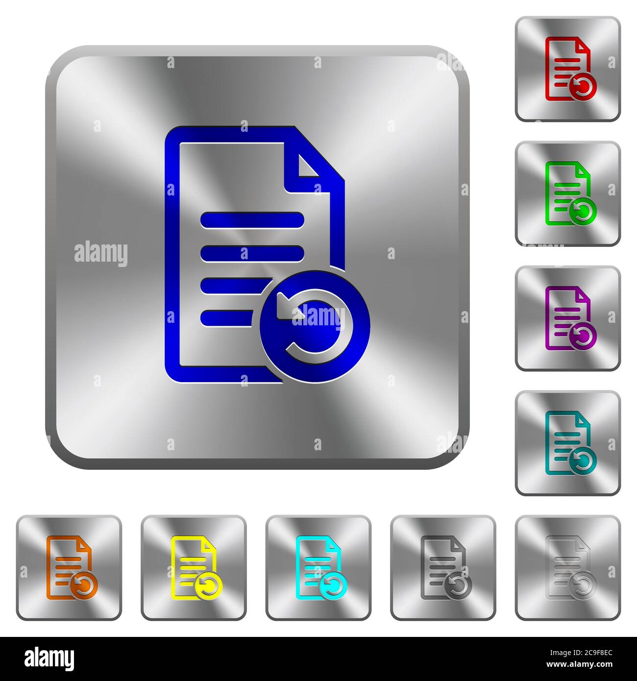 Undo document changes engraved icons on rounded square glossy steel buttons Stock Vector