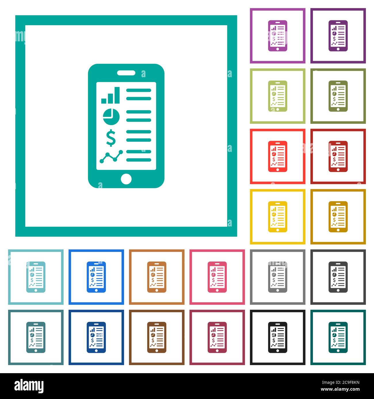 Mobile applications flat color icons with quadrant frames on white ...