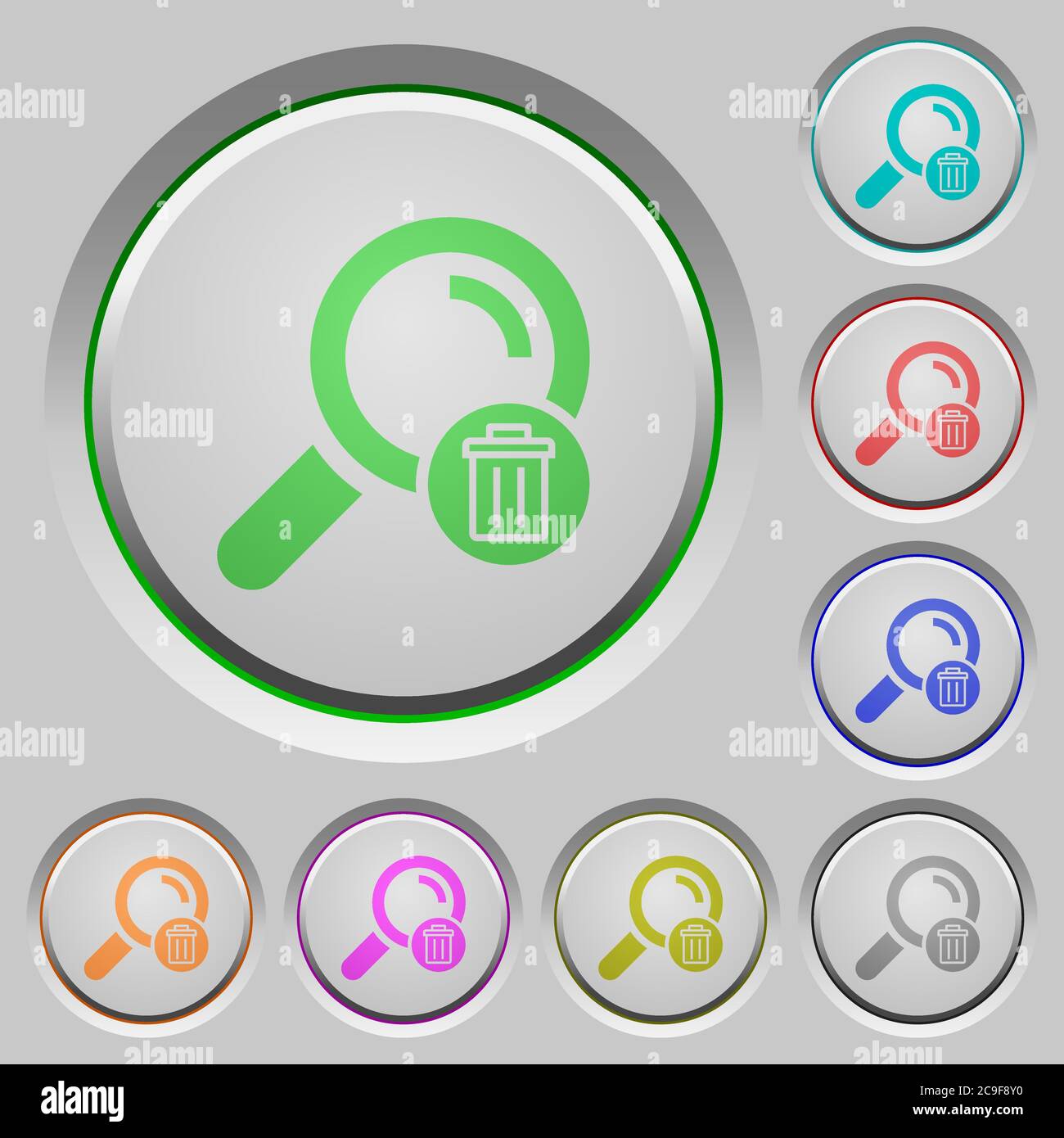 Delete search color icons on sunk push buttons Stock Vector