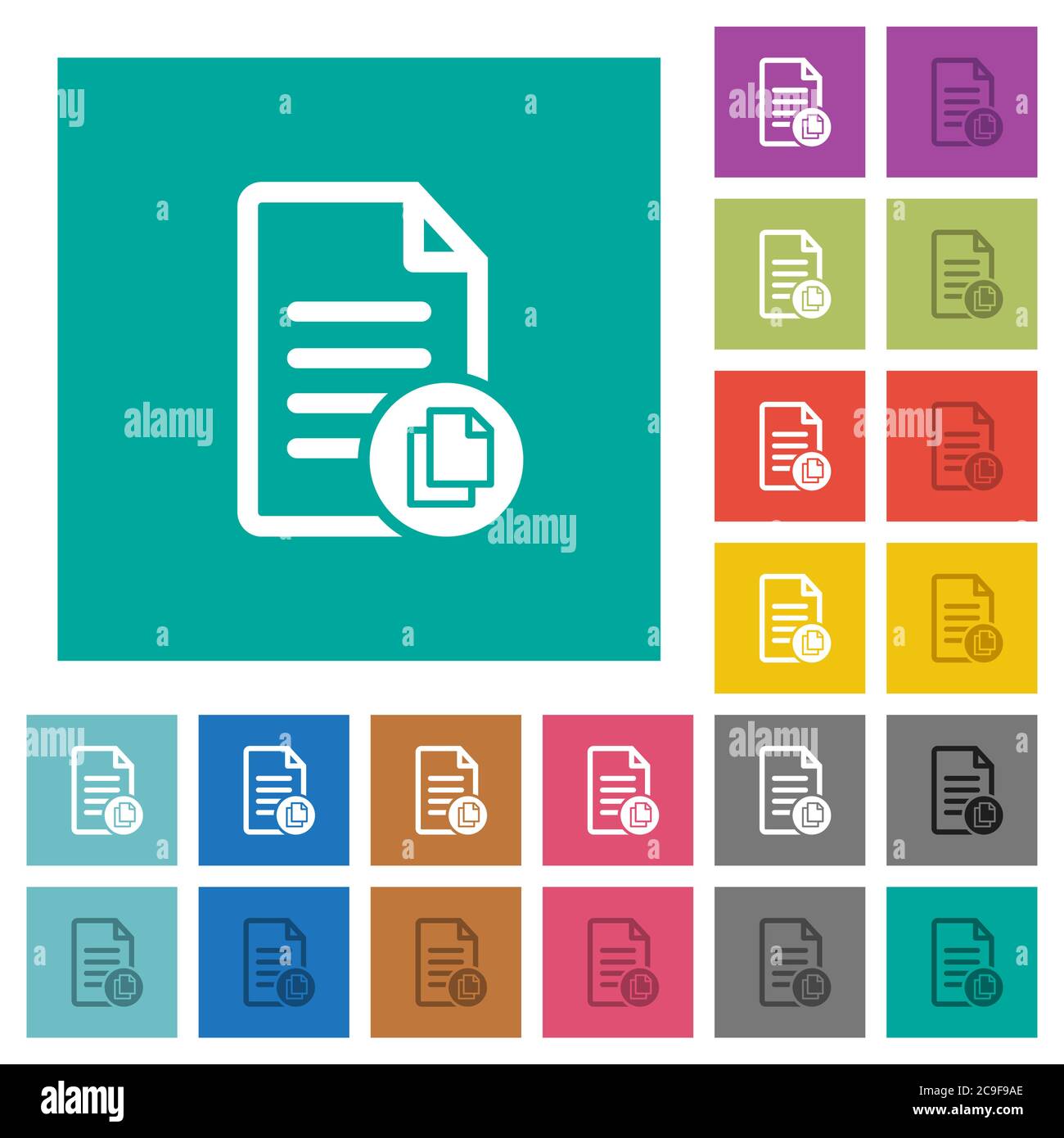 Copy document multi colored flat icons on plain square backgrounds ...
