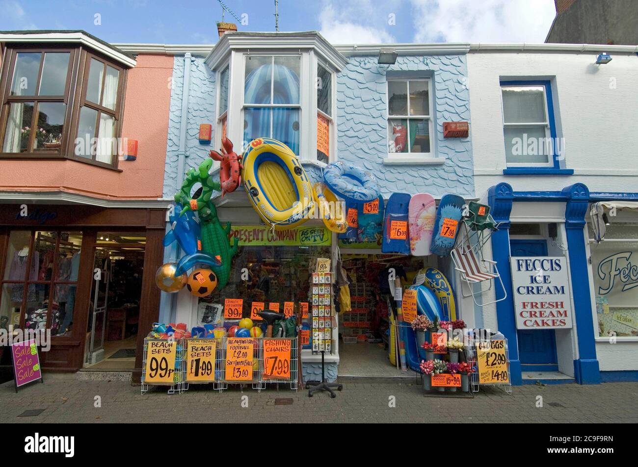 Shop selling items for the beach in the seaside resort of Tenby in South Wales, UK. Stock Photo