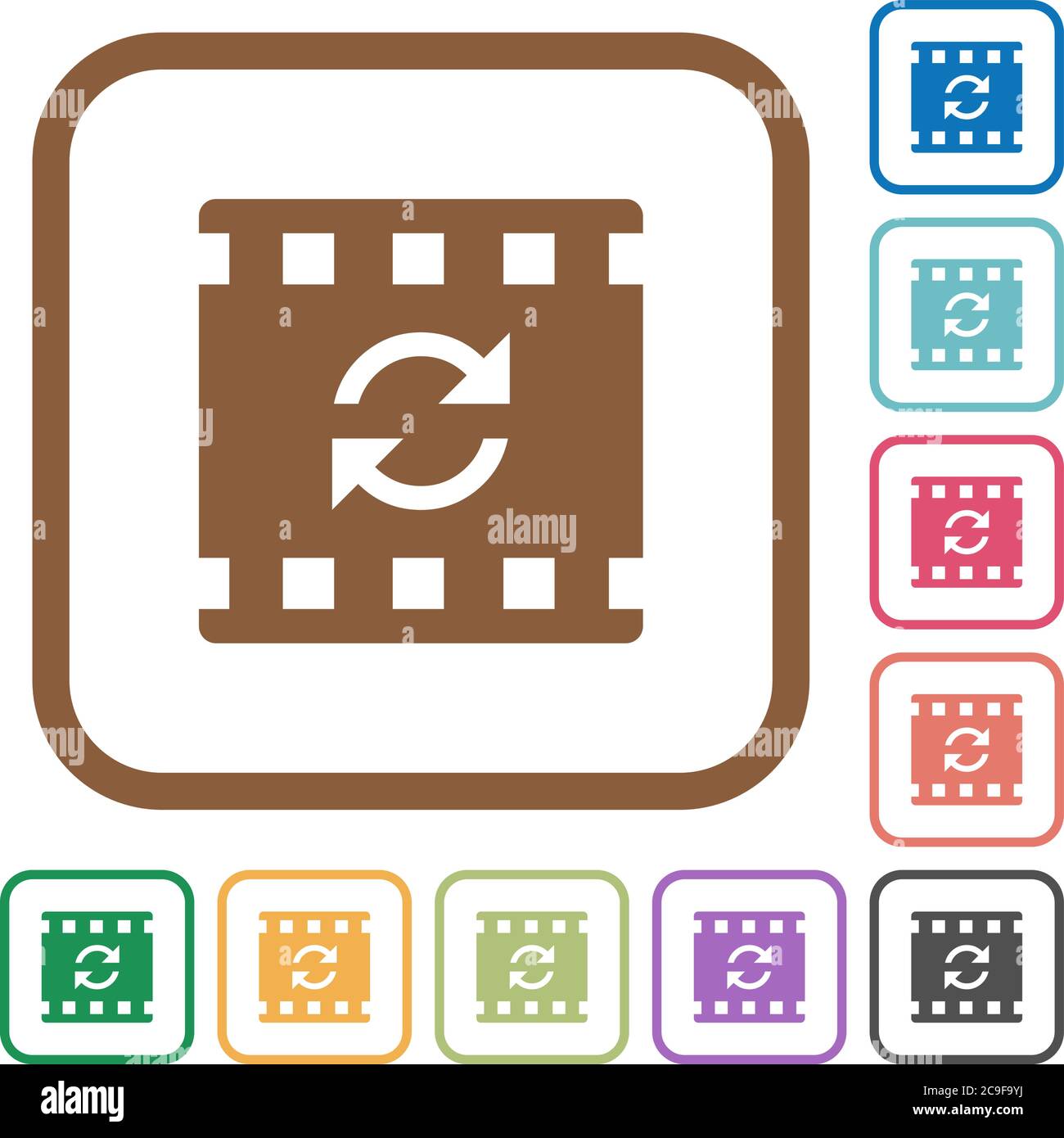 Restart movie simple icons in color rounded square frames on white ...
