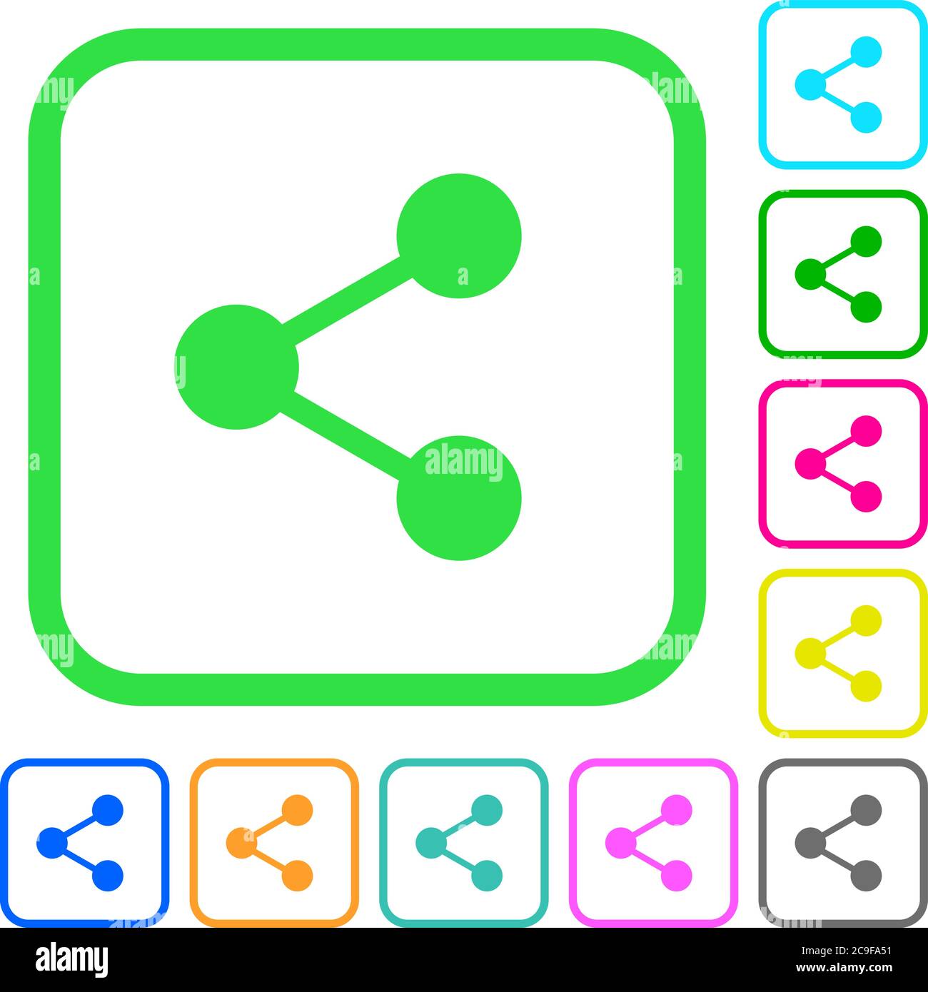 Share vivid colored flat icons in curved borders on white background ...