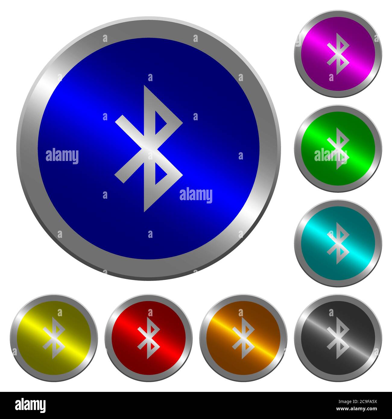 Bluetooth icons on round luminous coin-like color steel buttons Stock ...