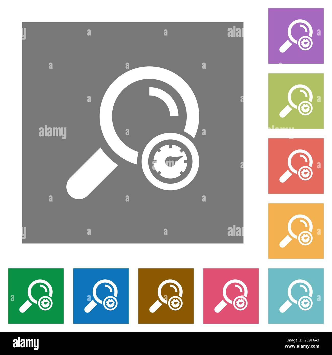 Search engine optimization flat icons on simple color square backgrounds Stock Vector