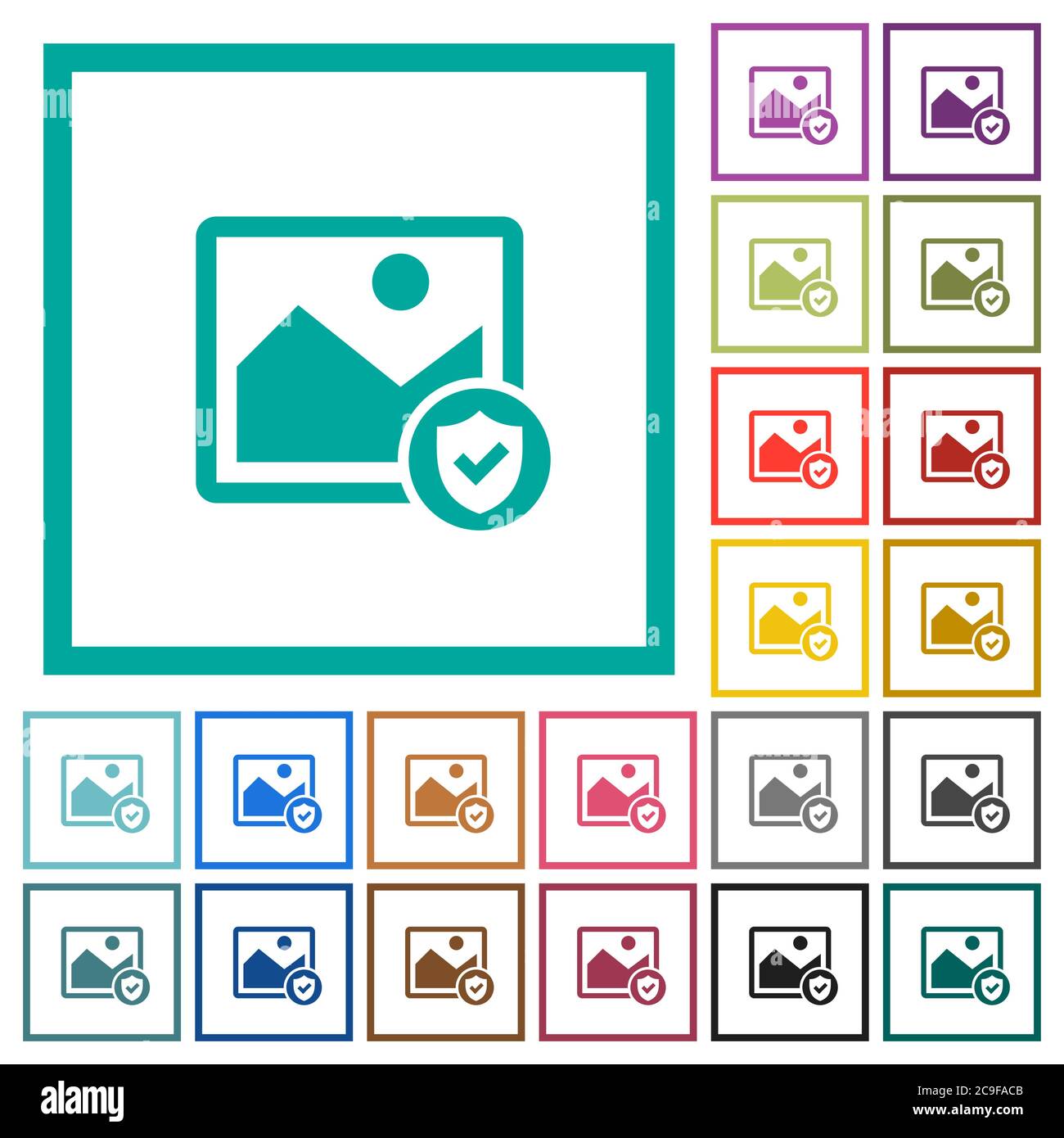 Protected image flat color icons with quadrant frames on white background Stock Vector