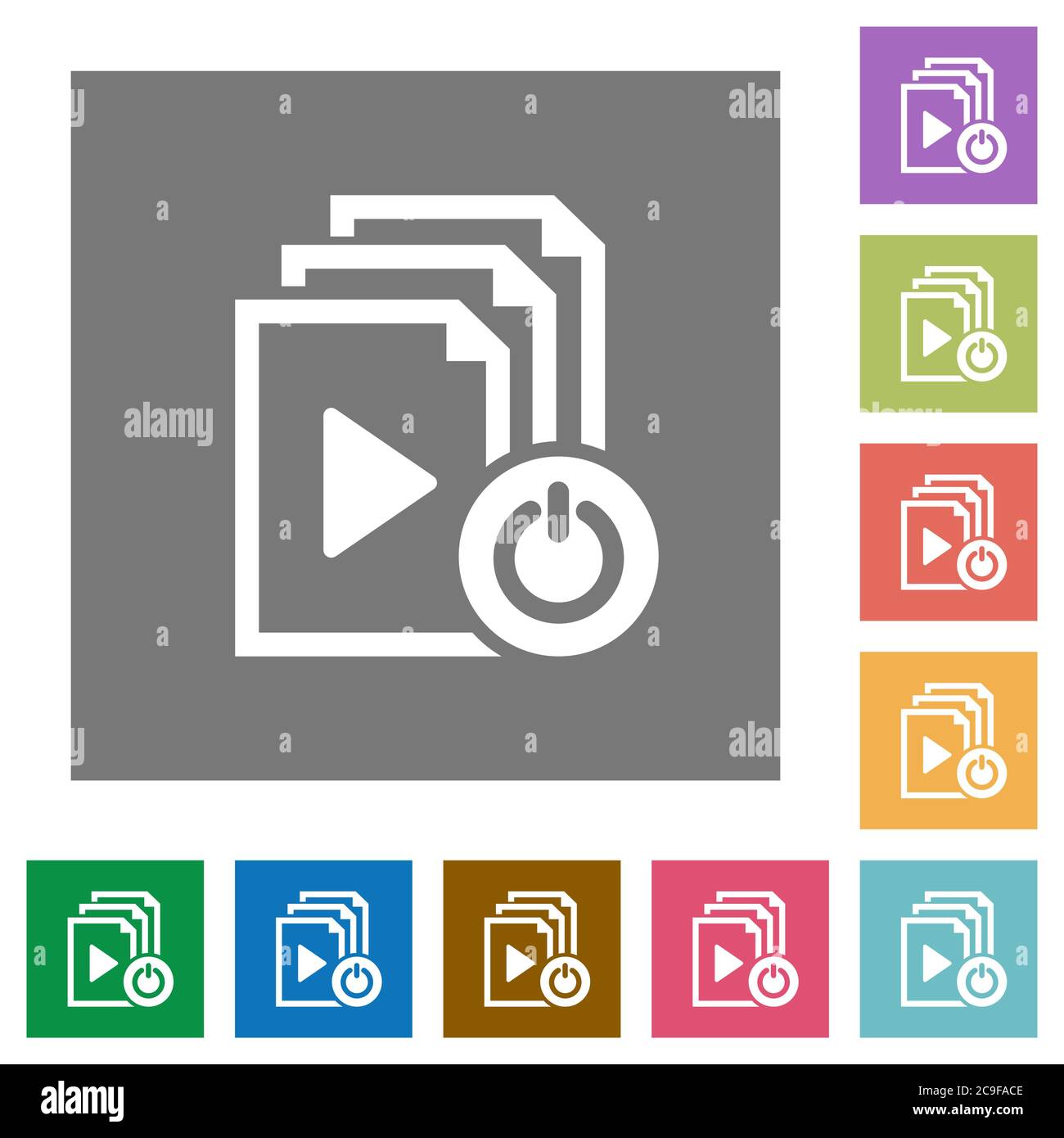 Exit from playlist flat icons on simple color square backgrounds Stock Vector