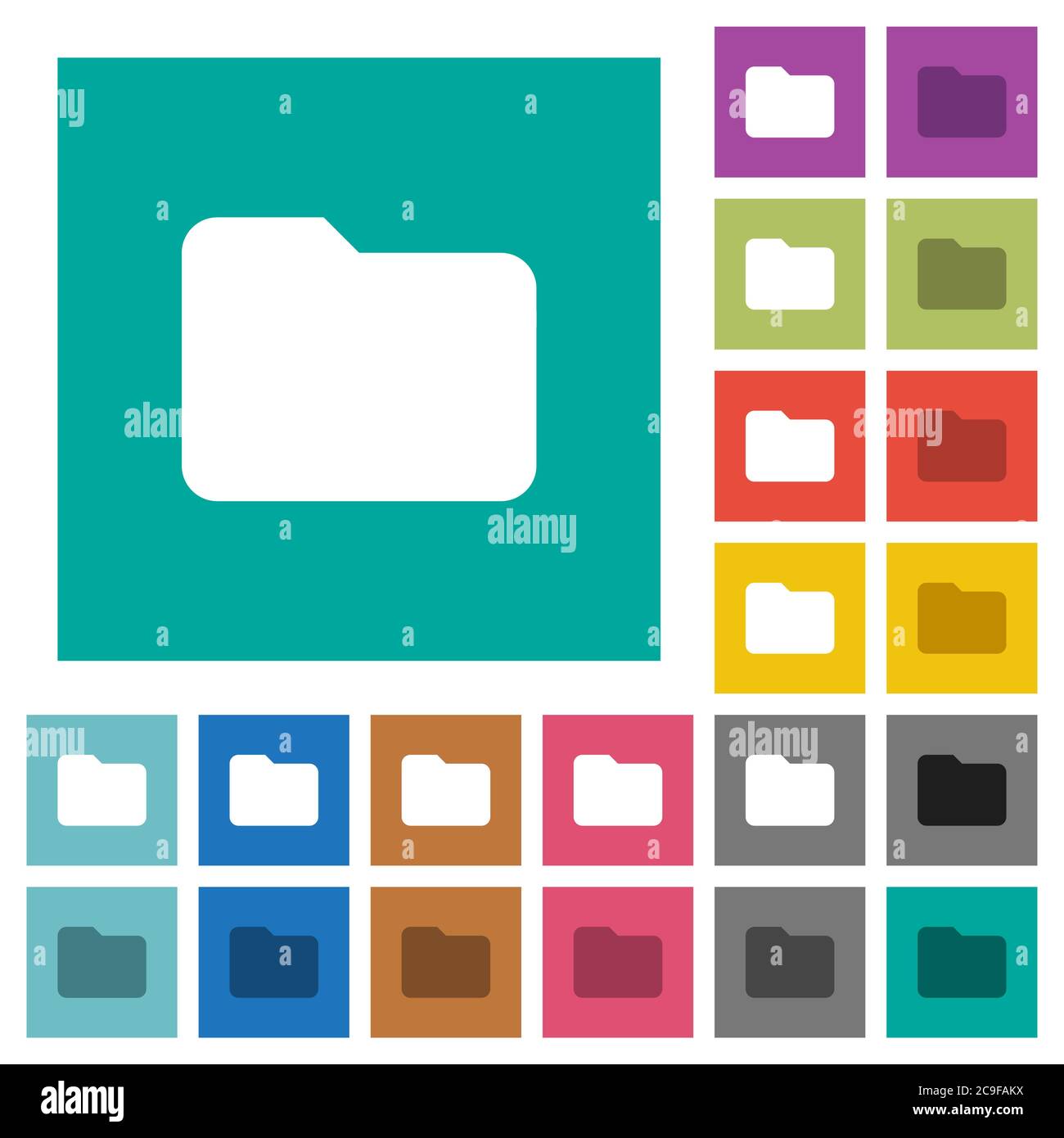 Single folder multi colored flat icons on plain square backgrounds. Included white and darker icon variations for hover or active effects. Stock Vector