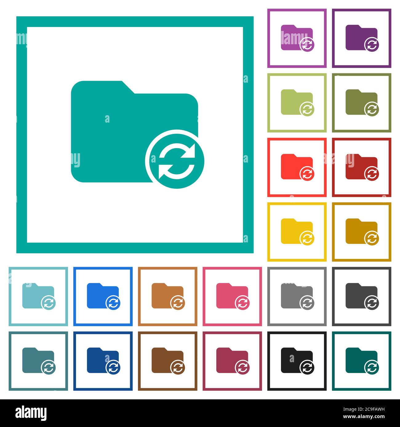 Refresh directory flat color icons with quadrant frames on white background Stock Vector