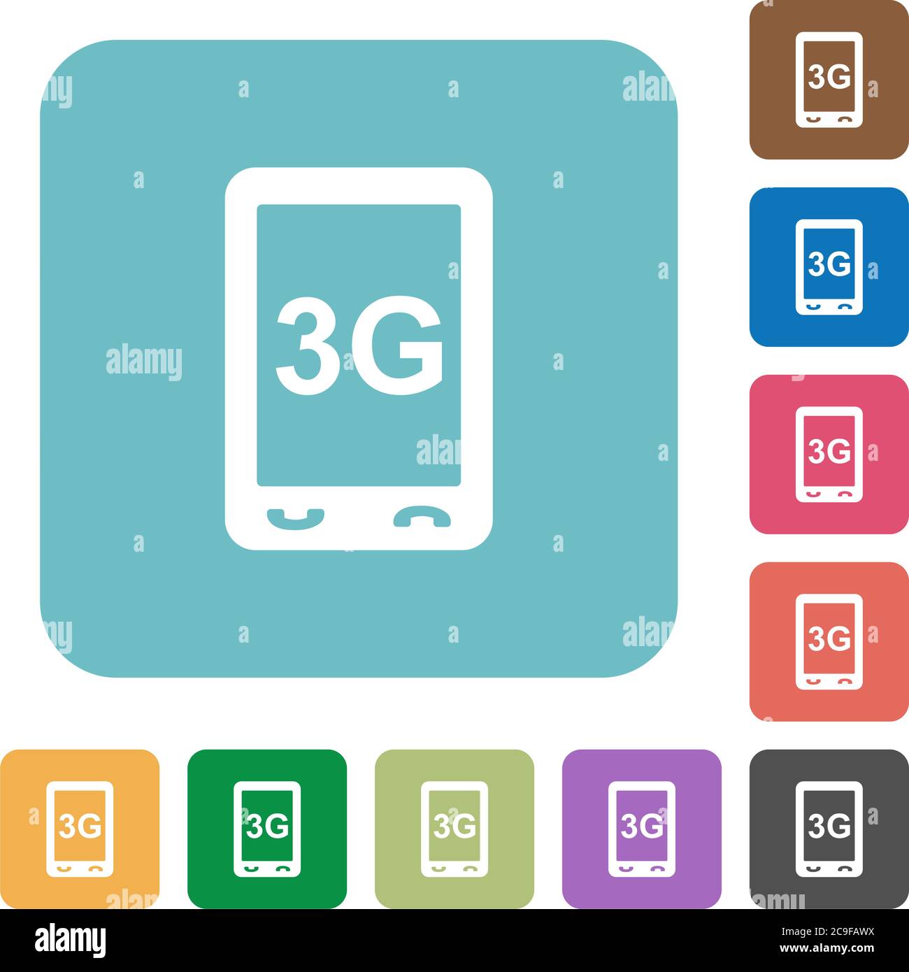 Third generation mobile connection speed white flat icons on color rounded square backgrounds Stock Vector