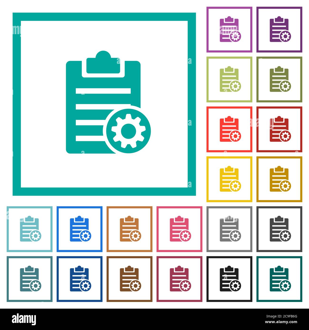 Note settings flat color icons with quadrant frames on white background Stock Vector