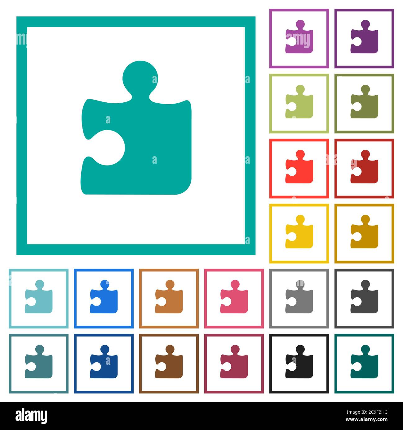 Puzzle flat color icons with quadrant frames on white background Stock Vector