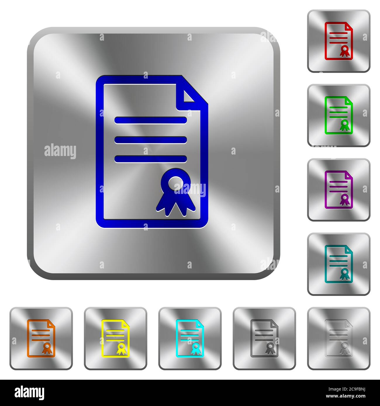 Certificate document engraved icons on rounded square glossy steel ...