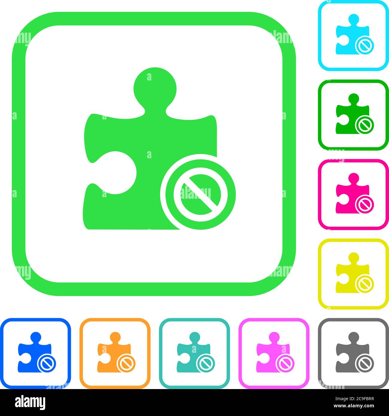 Plugin disabled vivid colored flat icons in curved borders on white background Stock Vector