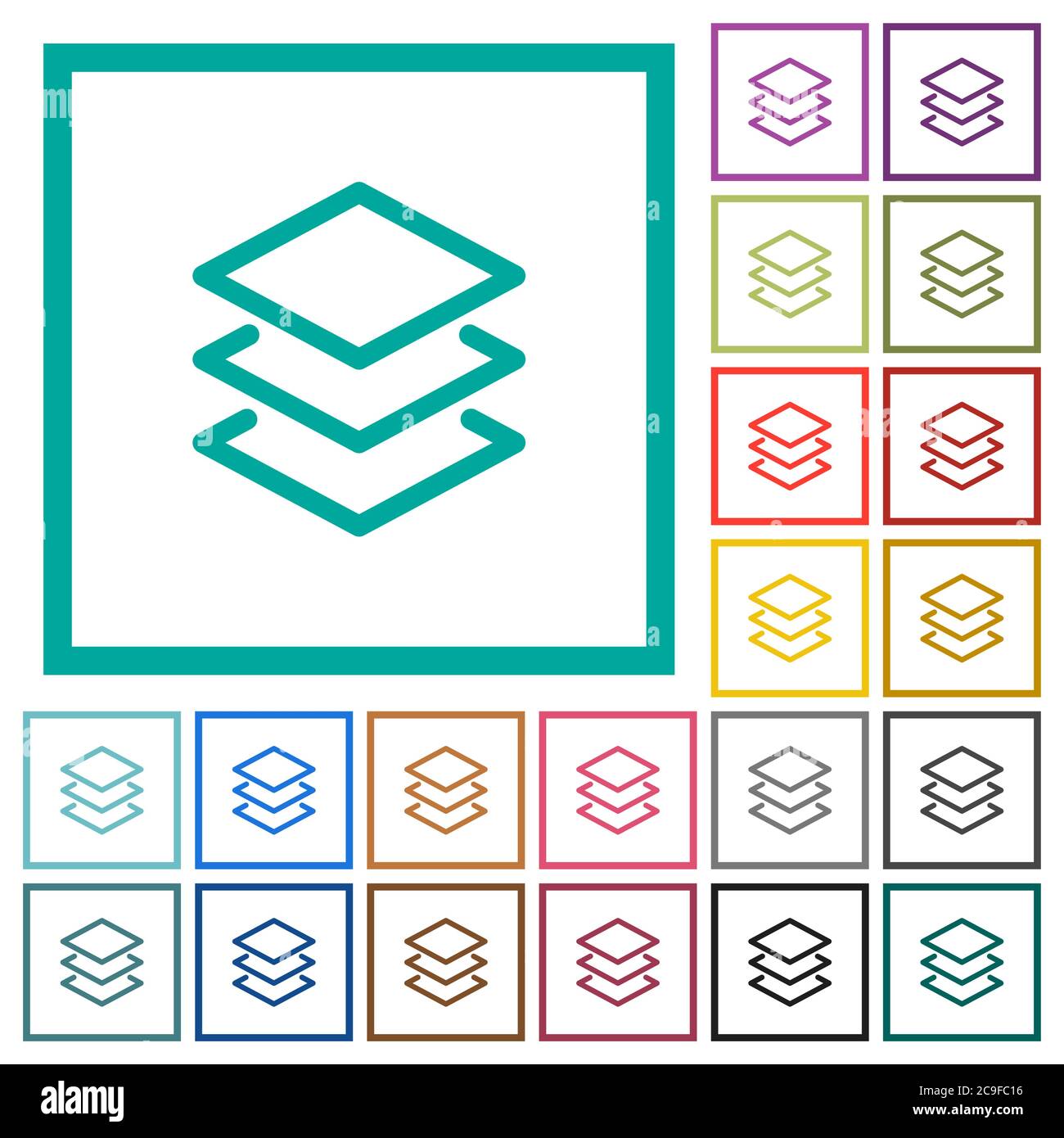 Layers flat color icons with quadrant frames on white background Stock ...
