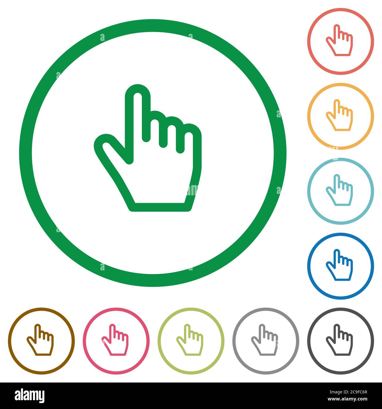 Hand cursor flat color icons in round outlines on white background ...