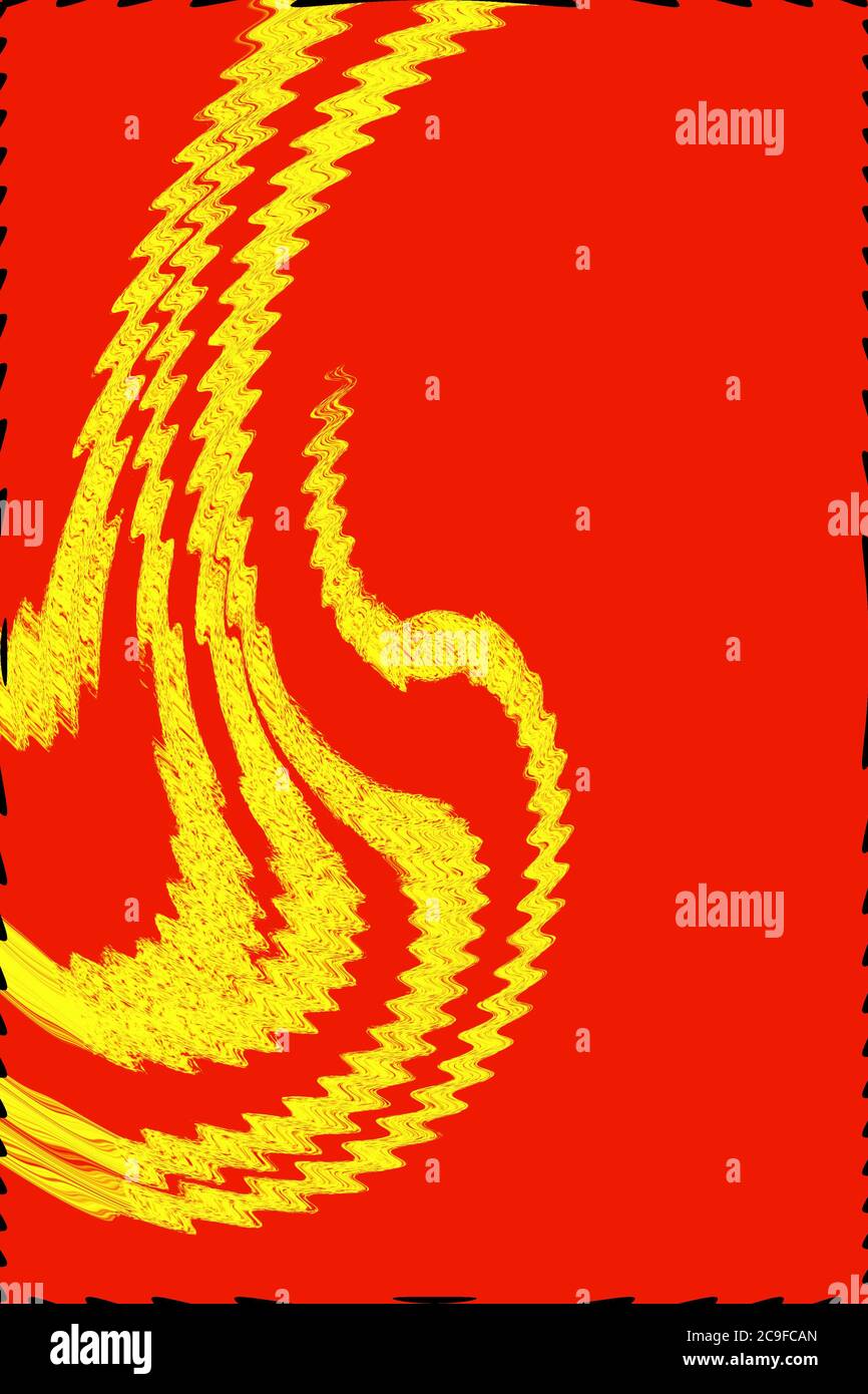 Yellow color highlighted zik zak line pattern digital created framed