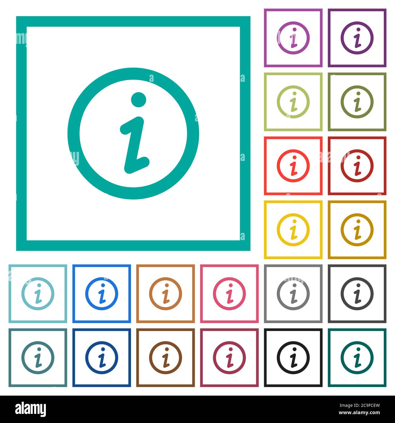 Information flat color icons with quadrant frames on white background ...