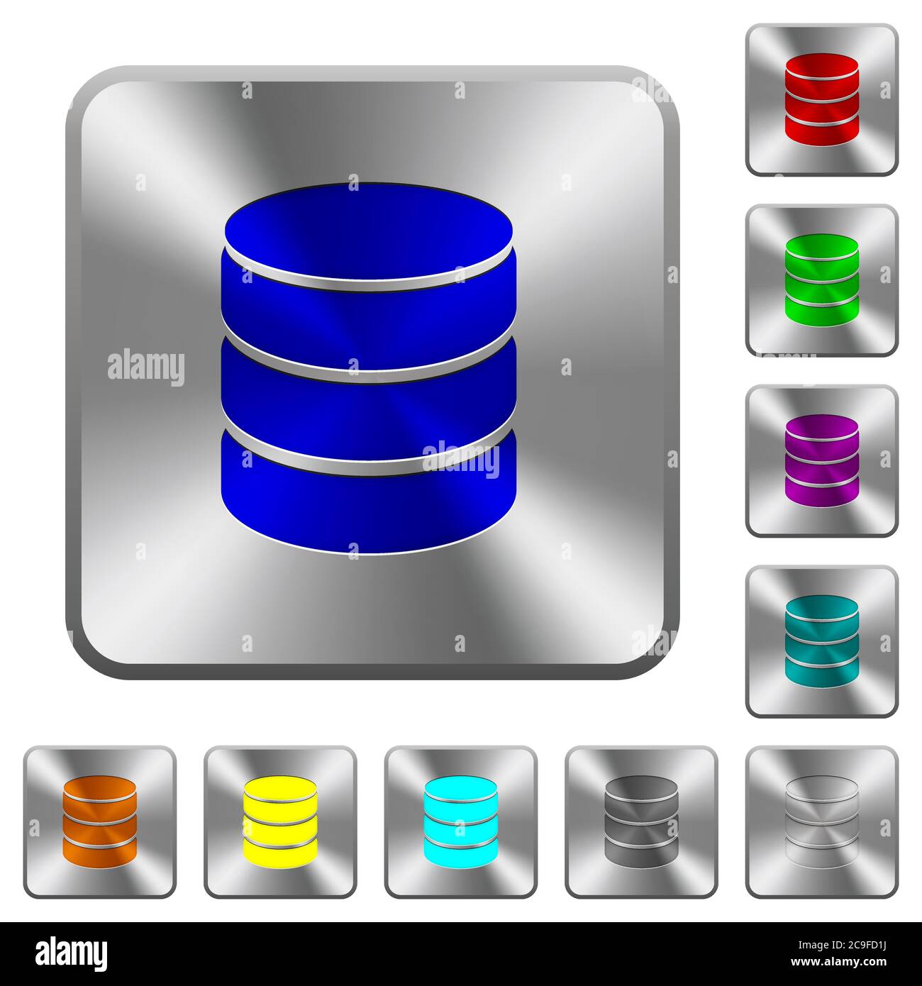 Single database engraved icons on rounded square glossy steel buttons ...