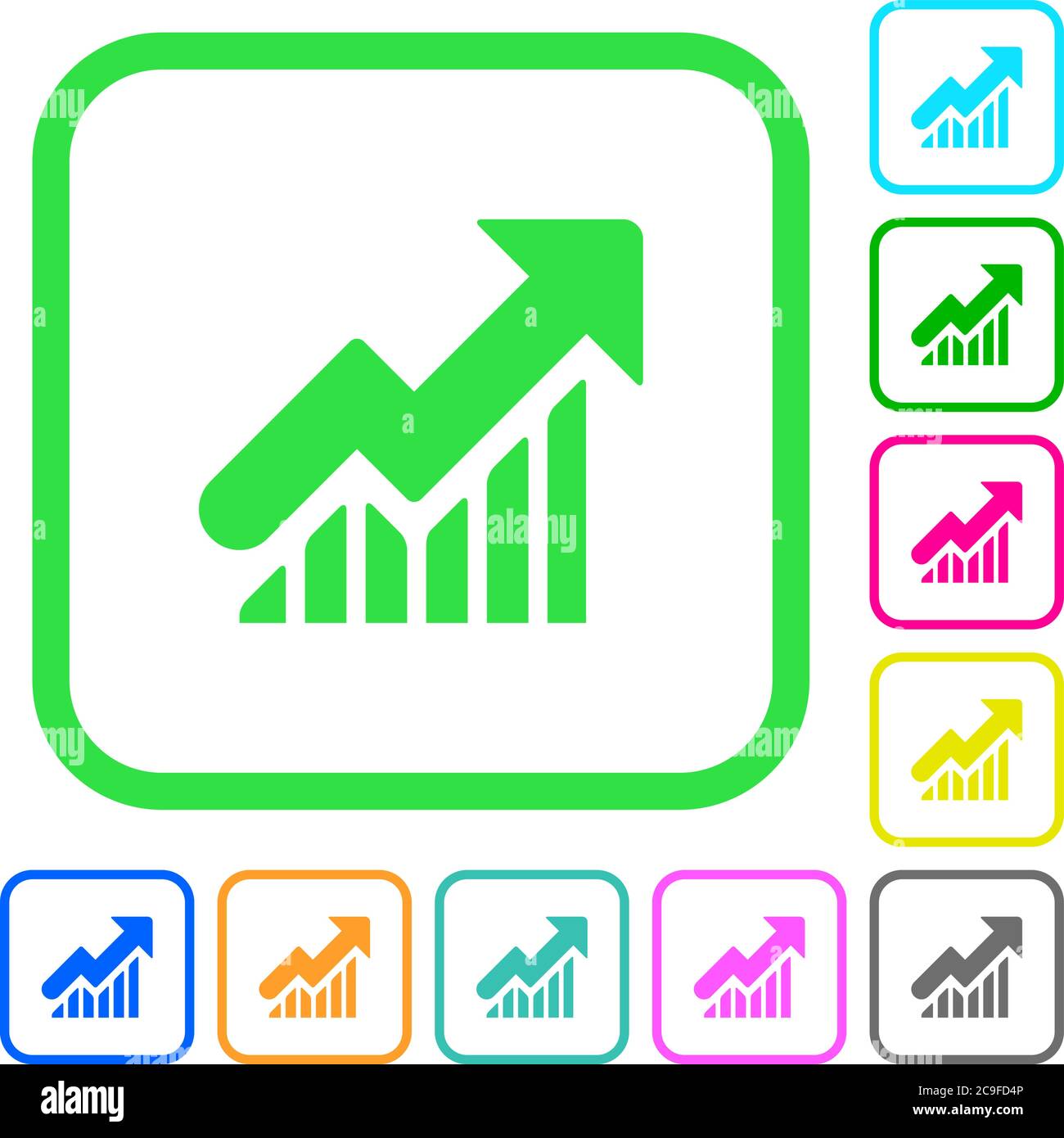 Rising graph vivid colored flat icons in curved borders on white ...