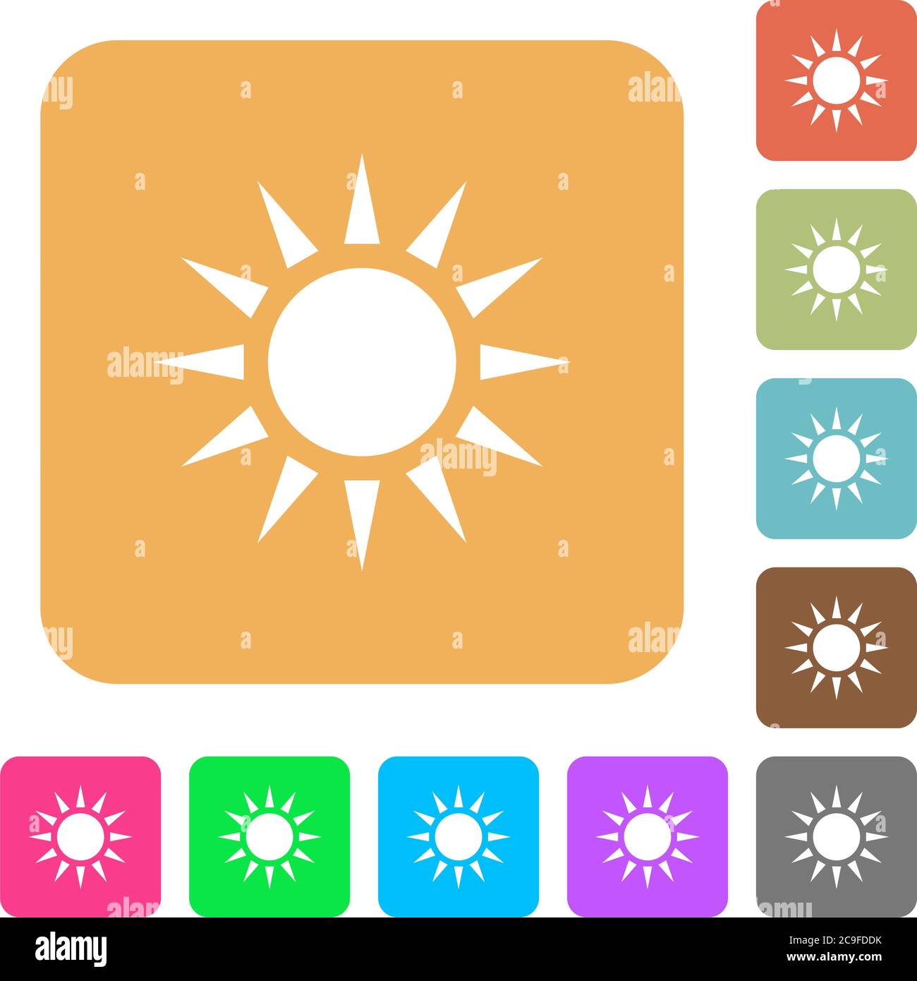 Sun flat icons on rounded square vivid color backgrounds. Stock Vector