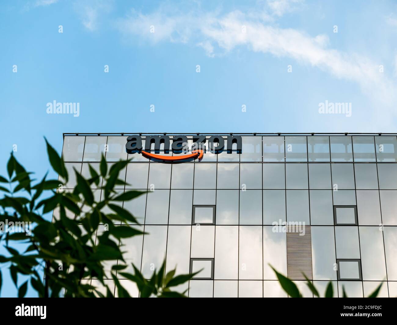Bucharest/Romania 07.18.2020 Amazon logo and headquarters in Bucharest. Amazon offices in