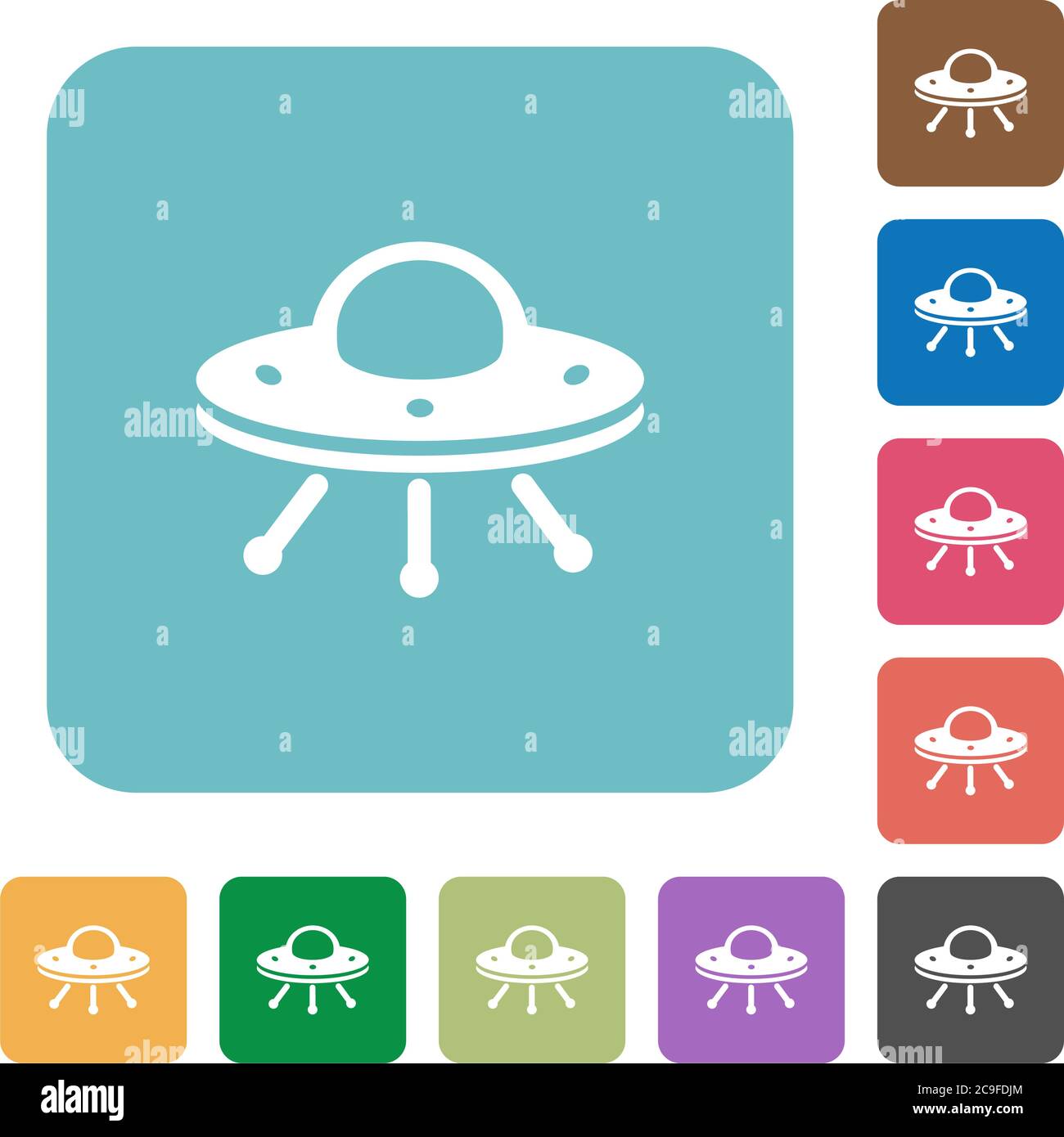 UFO white flat icons on color rounded square backgrounds Stock Vector ...