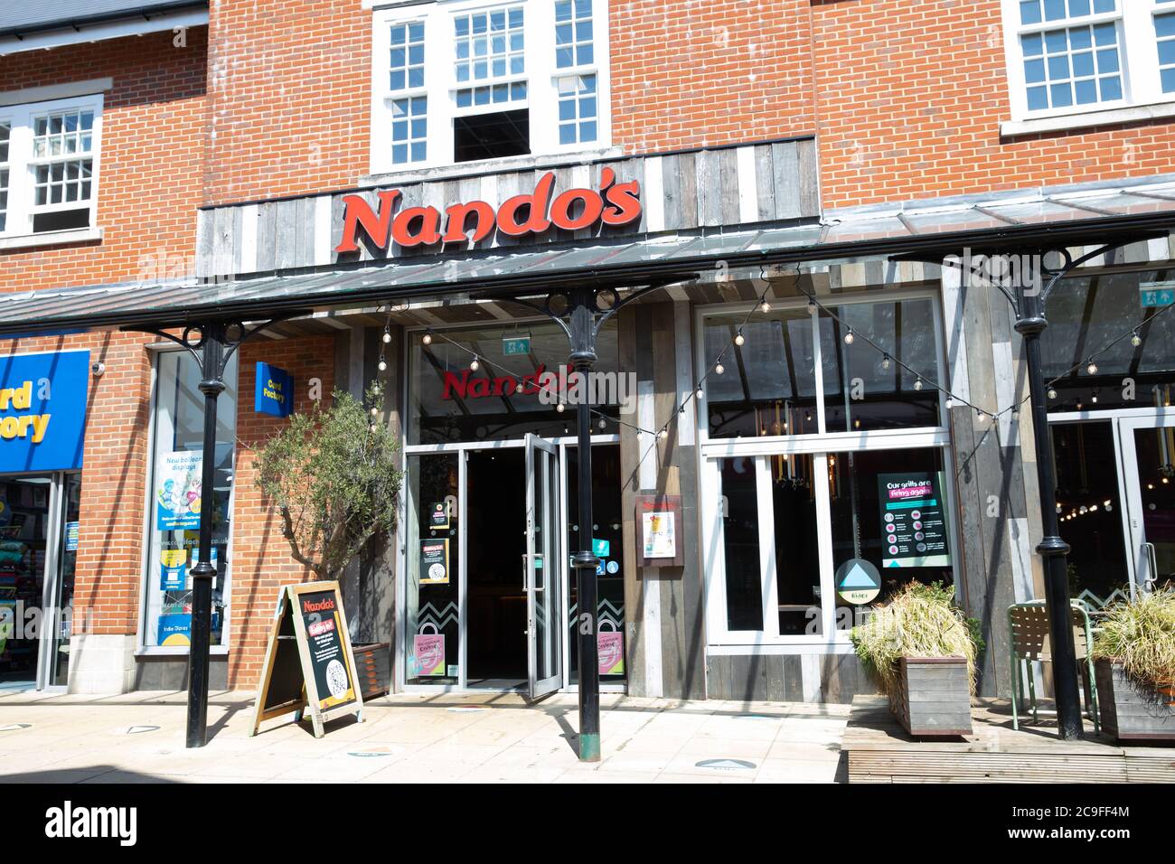 Sevenoaks,Kent,31st July 2020,Nando's on the Hottest Day of the year in Sevenoaks, Kent. The forecast is for 32C sunny with a gentle breeze and is to be cooler for the weekend.Credit: Keith Larby/Alamy Live News Stock Photo