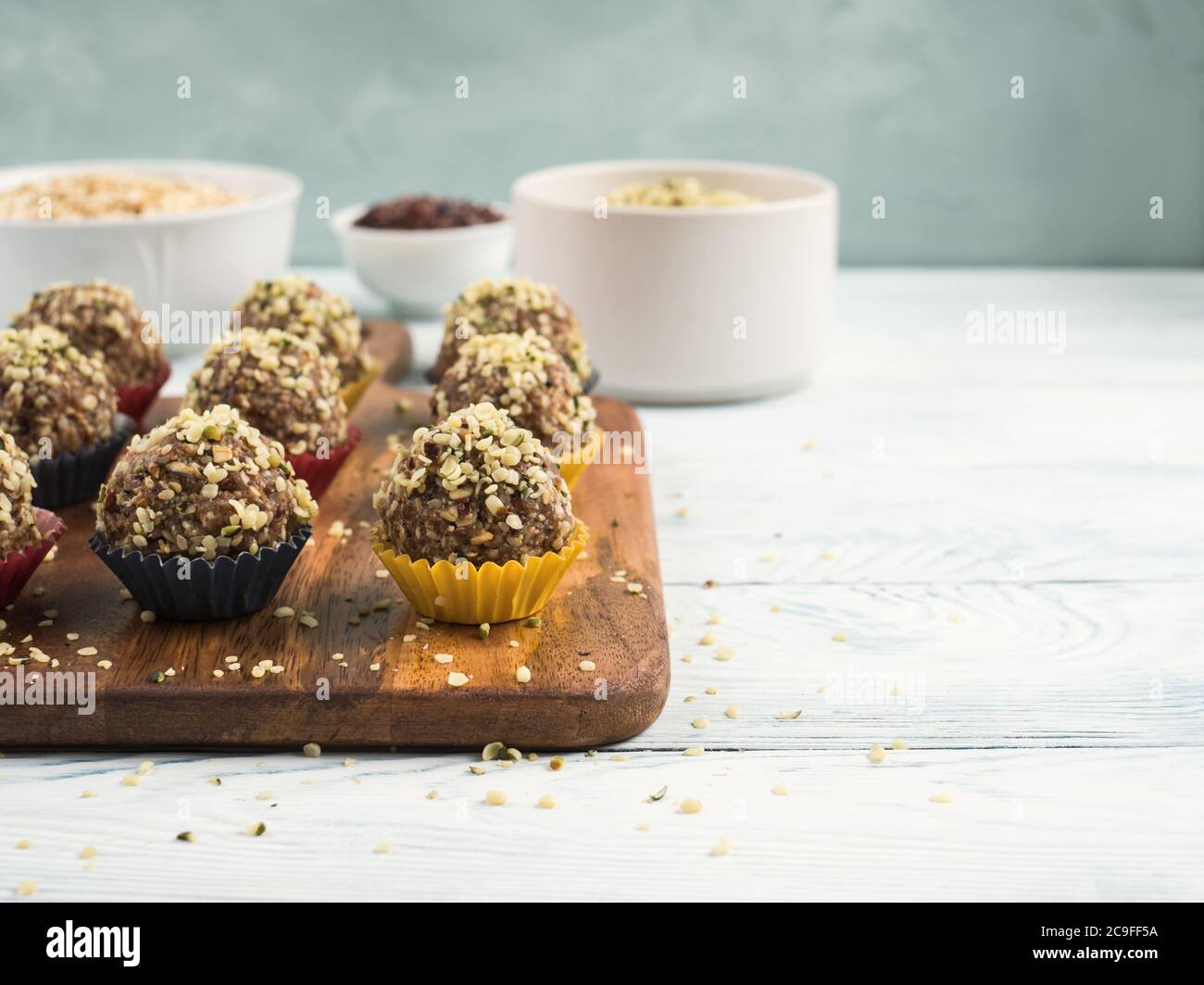 Energy protein balls with dates, hemp seeds Stock Photo Alamy