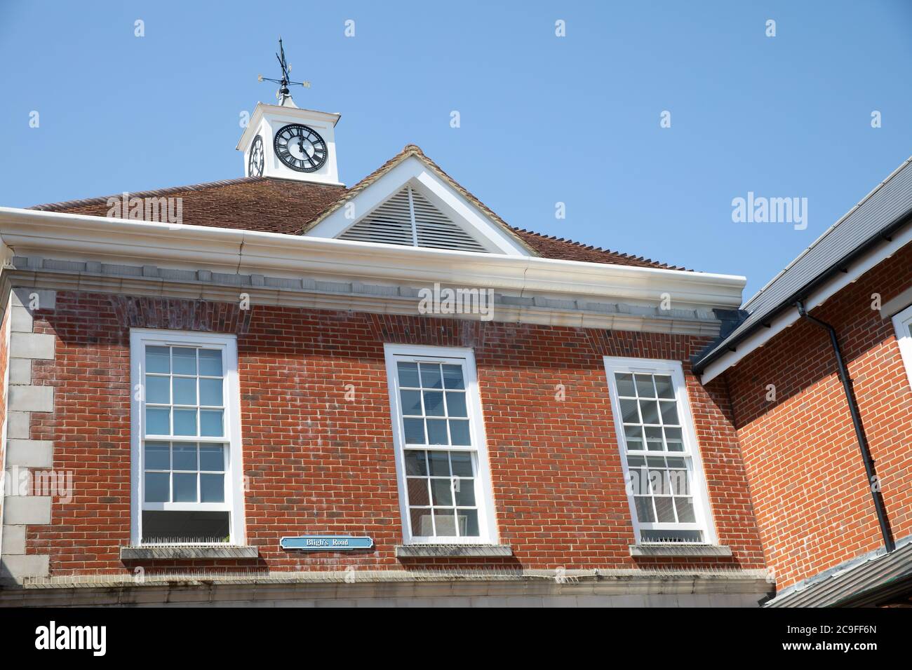 Sevenoaks,Kent,31st July 2020,Blue sky over Bligh's Meadow Clocktower on the Hottest Day of the year in Sevenoaks, Kent. The forecast is for 32C sunny with a gentle breeze and is to be cooler for the weekend.Credit: Keith Larby/Alamy Live News Stock Photo